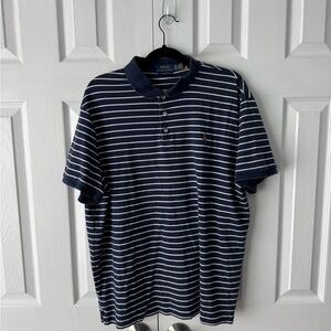 Polo Ralph Lauren Navy & White Striped Polo Shirt XXL Custom Slim Fit Pony